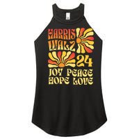 Retro Groovy Hope Joy Love Peace Kamala Harris Walz 2024 Women's Perfect Tri Rocker Tank