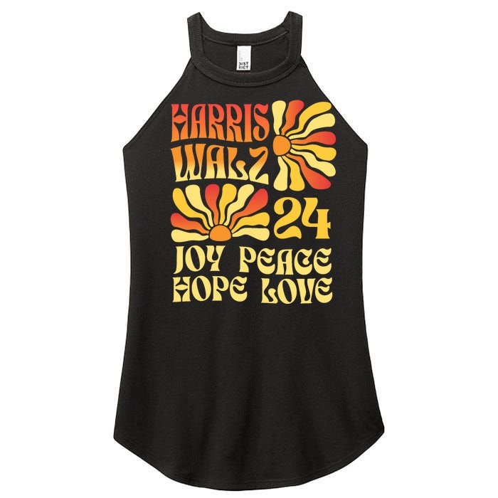 Retro Groovy Hope Joy Love Peace Kamala Harris Walz 2024 Women's Perfect Tri Rocker Tank