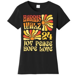 Retro Groovy Hope Joy Love Peace Kamala Harris Walz 2024 Women's T-Shirt