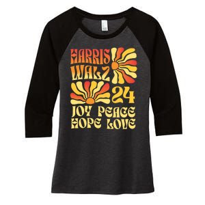 Retro Groovy Hope Joy Love Peace Kamala Harris Walz 2024 Women's Tri-Blend 3/4-Sleeve Raglan Shirt