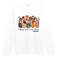 Retro Groovy Helping Little Ones Bloom Babies Flower Midwife Premium Crewneck Sweatshirt