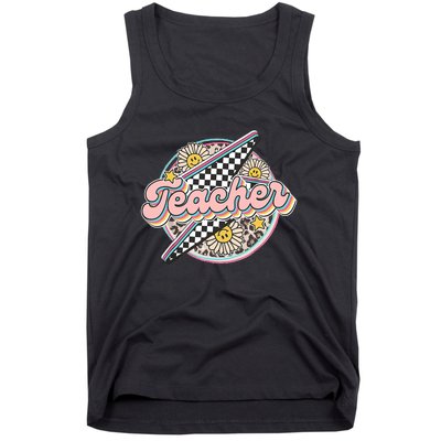 Retro Groovy Hippies Teacher Back To School Funny Gift Tank Top