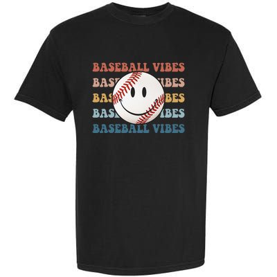 Retro Groovy Happy Face Baseball Vibes Baseball Face Garment-Dyed Heavyweight T-Shirt