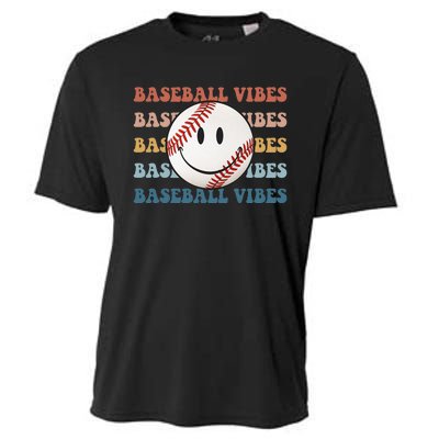 Retro Groovy Happy Face Baseball Vibes Baseball Face Cooling Performance Crew T-Shirt