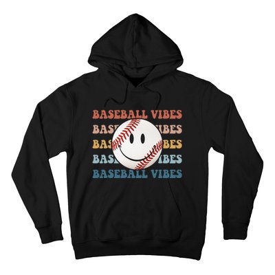 Retro Groovy Happy Face Baseball Vibes Baseball Face Hoodie