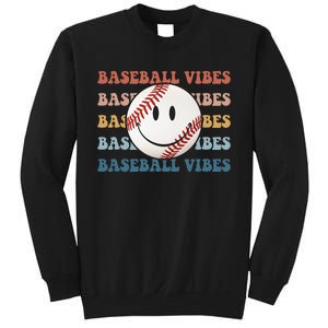 Retro Groovy Happy Face Baseball Vibes Baseball Face Sweatshirt