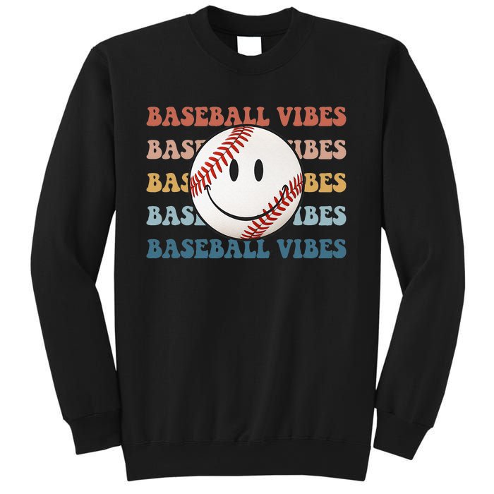 Retro Groovy Happy Face Baseball Vibes Baseball Face Sweatshirt