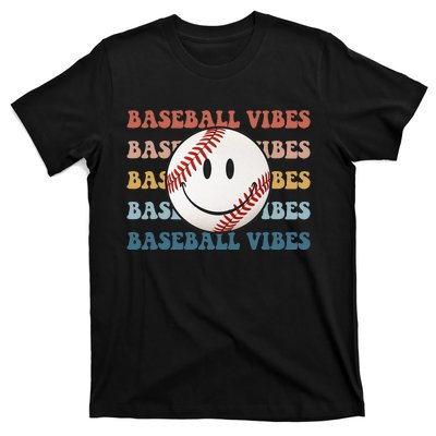 Retro Groovy Happy Face Baseball Vibes Baseball Face T-Shirt