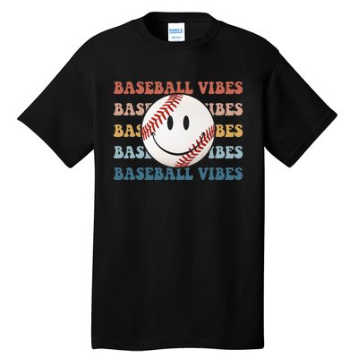 Retro Groovy Happy Face Baseball Vibes Baseball Face Tall T-Shirt