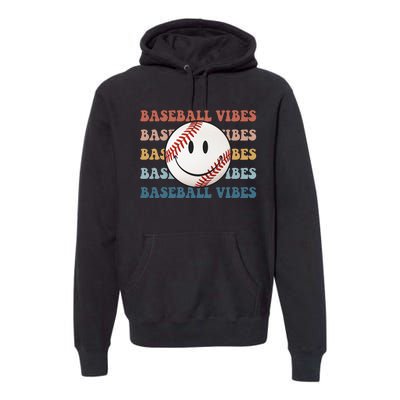 Retro Groovy Happy Face Baseball Vibes Baseball Face Premium Hoodie