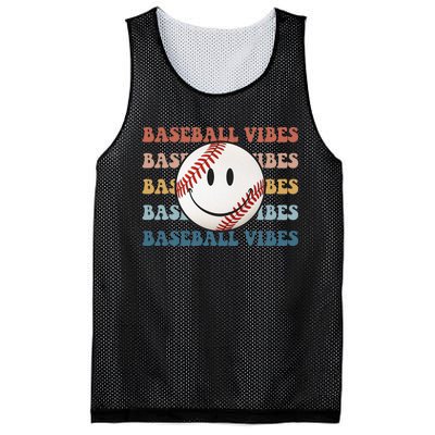 Retro Groovy Happy Face Baseball Vibes Baseball Face Mesh Reversible Basketball Jersey Tank