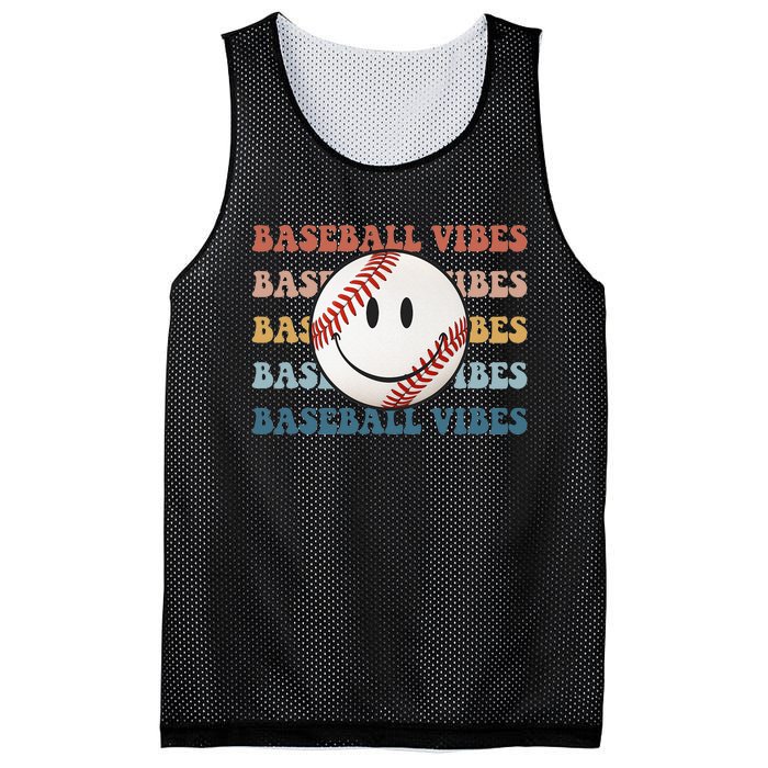 Retro Groovy Happy Face Baseball Vibes Baseball Face Mesh Reversible Basketball Jersey Tank