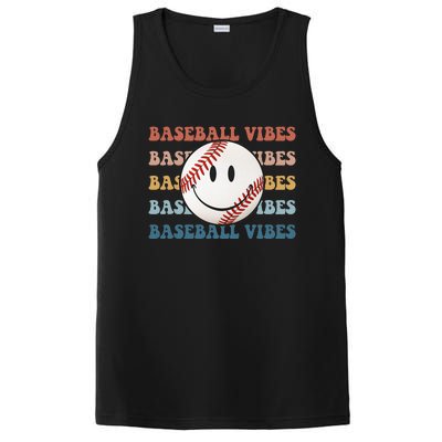 Retro Groovy Happy Face Baseball Vibes Baseball Face PosiCharge Competitor Tank