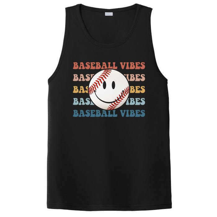 Retro Groovy Happy Face Baseball Vibes Baseball Face PosiCharge Competitor Tank