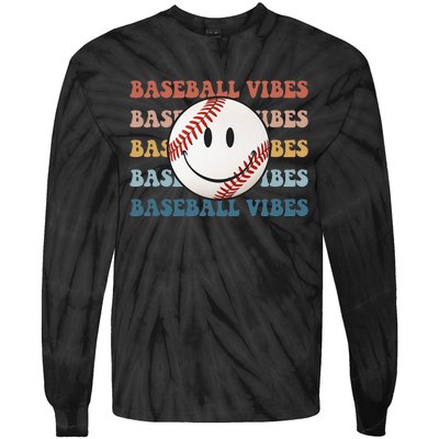 Retro Groovy Happy Face Baseball Vibes Baseball Face Tie-Dye Long Sleeve Shirt