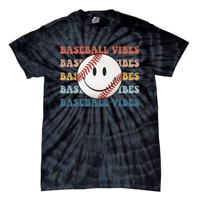 Retro Groovy Happy Face Baseball Vibes Baseball Face Tie-Dye T-Shirt