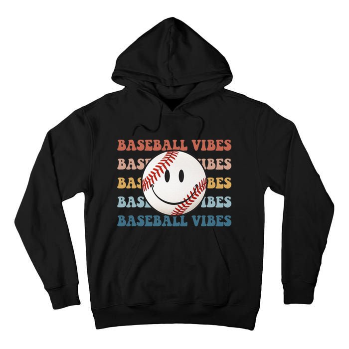 Retro Groovy Happy Face Baseball Vibes Baseball Face Tall Hoodie