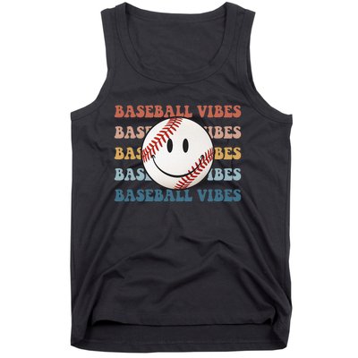 Retro Groovy Happy Face Baseball Vibes Baseball Face Tank Top