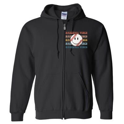 Retro Groovy Happy Face Baseball Vibes Baseball Face Full Zip Hoodie