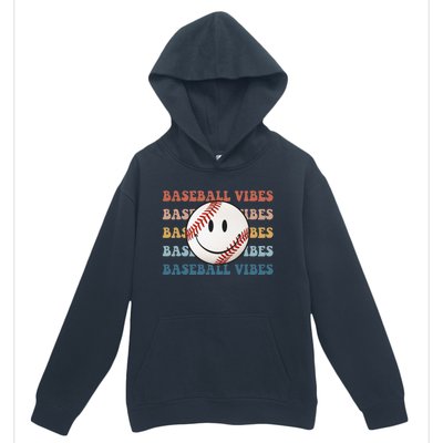 Retro Groovy Happy Face Baseball Vibes Baseball Face Urban Pullover Hoodie