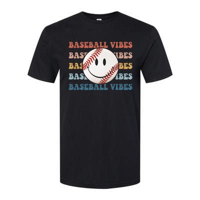 Retro Groovy Happy Face Baseball Vibes Baseball Face Softstyle CVC T-Shirt