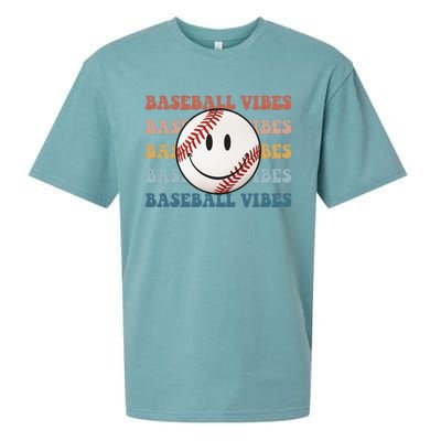 Retro Groovy Happy Face Baseball Vibes Baseball Face Sueded Cloud Jersey T-Shirt