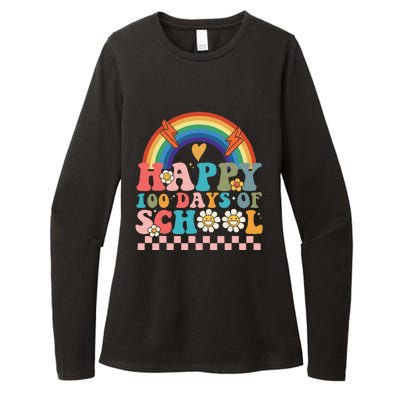 Retro Groovy Happy 100 Days Of School Teachers Womens CVC Long Sleeve Shirt