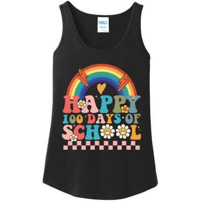 Retro Groovy Happy 100 Days Of School Teachers Ladies Essential Tank