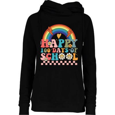 Retro Groovy Happy 100 Days Of School Teachers Womens Funnel Neck Pullover Hood