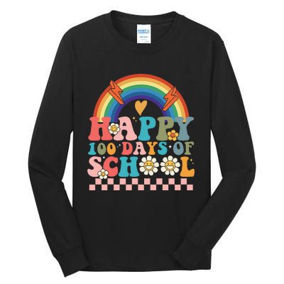 Retro Groovy Happy 100 Days Of School Teachers Tall Long Sleeve T-Shirt