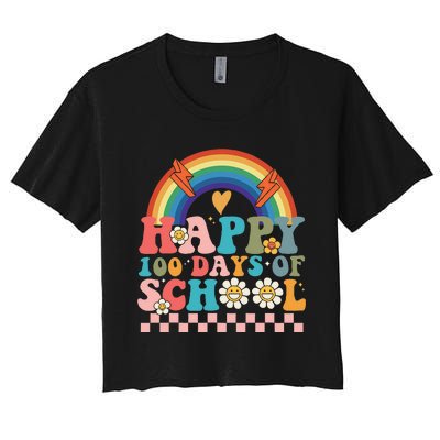 Retro Groovy Happy 100 Days Of School Teachers Women's Crop Top Tee