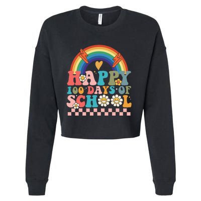 Retro Groovy Happy 100 Days Of School Teachers Cropped Pullover Crew