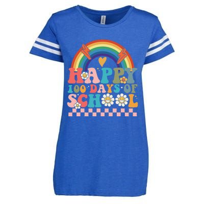 Retro Groovy Happy 100 Days Of School Teachers Enza Ladies Jersey Football T-Shirt