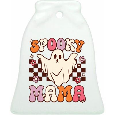 Retro Groovy Halloween Ghost Spooky Mama Costume Ceramic Bell Ornament