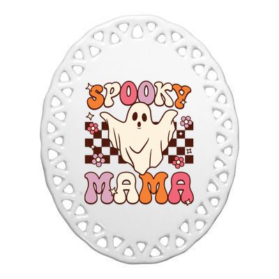 Retro Groovy Halloween Ghost Spooky Mama Costume Ceramic Oval Ornament