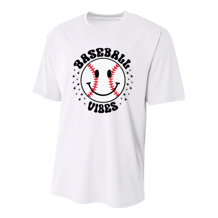 Retro Groovy Happy Face Baseball Vibes Baseball Face Youth Performance Sprint T-Shirt