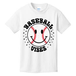 Retro Groovy Happy Face Baseball Vibes Baseball Face Kids T-Shirt