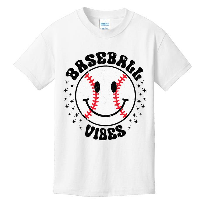 Retro Groovy Happy Face Baseball Vibes Baseball Face Kids T-Shirt