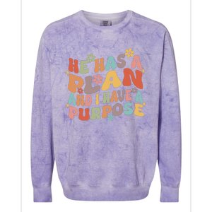 Retro Groovy He Has A Plan And I Have A Purpose Christian Colorblast Crewneck Sweatshirt