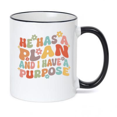 Retro Groovy He Has A Plan And I Have A Purpose Christian 11oz Black Color Changing Mug