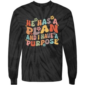 Retro Groovy He Has A Plan And I Have A Purpose Christian Tie-Dye Long Sleeve Shirt