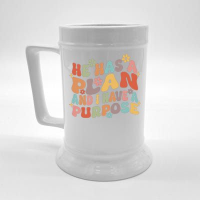 Retro Groovy He Has A Plan And I Have A Purpose Christian Beer Stein