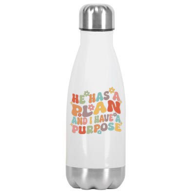 Retro Groovy He Has A Plan And I Have A Purpose Christian Stainless Steel Insulated Water Bottle