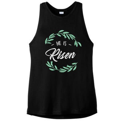 Religion Gift He Is Risen Resurrection Jesus Gift Ladies PosiCharge Tri-Blend Wicking Tank