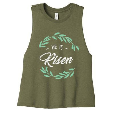 Religion Gift He Is Risen Resurrection Jesus Gift Women's Racerback Cropped Tank