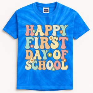 Retro Groovy Happy First Day Of School Teachers Students Gift Kids Tie-Dye T-Shirt