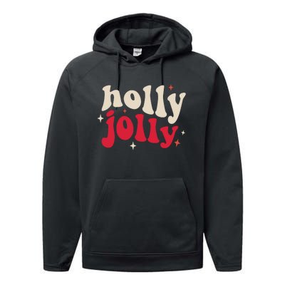 Retro Groovy Have A Holly Xmas Jolly Christmas Gift Funny Xmas Performance Fleece Hoodie