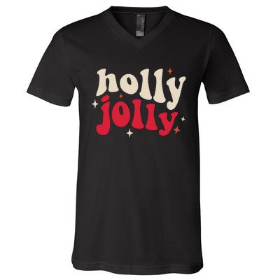 Retro Groovy Have A Holly Xmas Jolly Christmas Gift Funny Xmas V-Neck T-Shirt