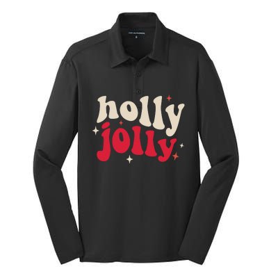 Retro Groovy Have A Holly Xmas Jolly Christmas Gift Funny Xmas Silk Touch Performance Long Sleeve Polo