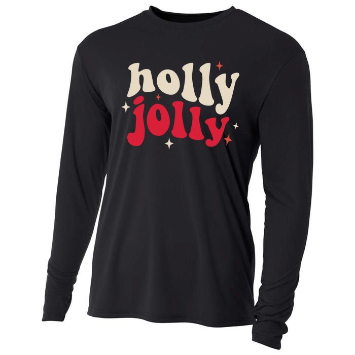 Retro Groovy Have A Holly Xmas Jolly Christmas Gift Funny Xmas Cooling Performance Long Sleeve Crew